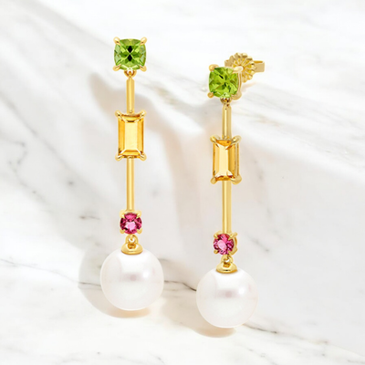 9Y Citrine, Peridot & Pearl Drop Earrings