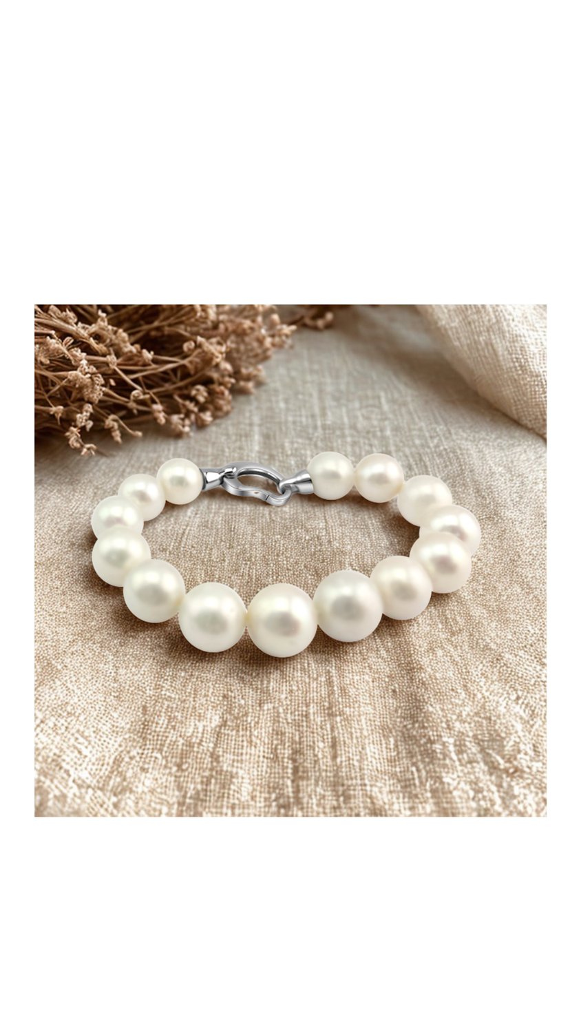 Sterling Silver White Edison FWP Bracelet 11-13mm