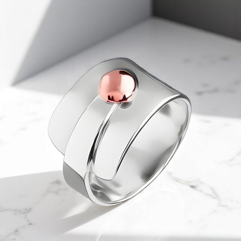 Sterling Silver Overlap & Copper 1/2 Ball Ring Sterling Silver Overlap & Copper 1/2 Ball Ring