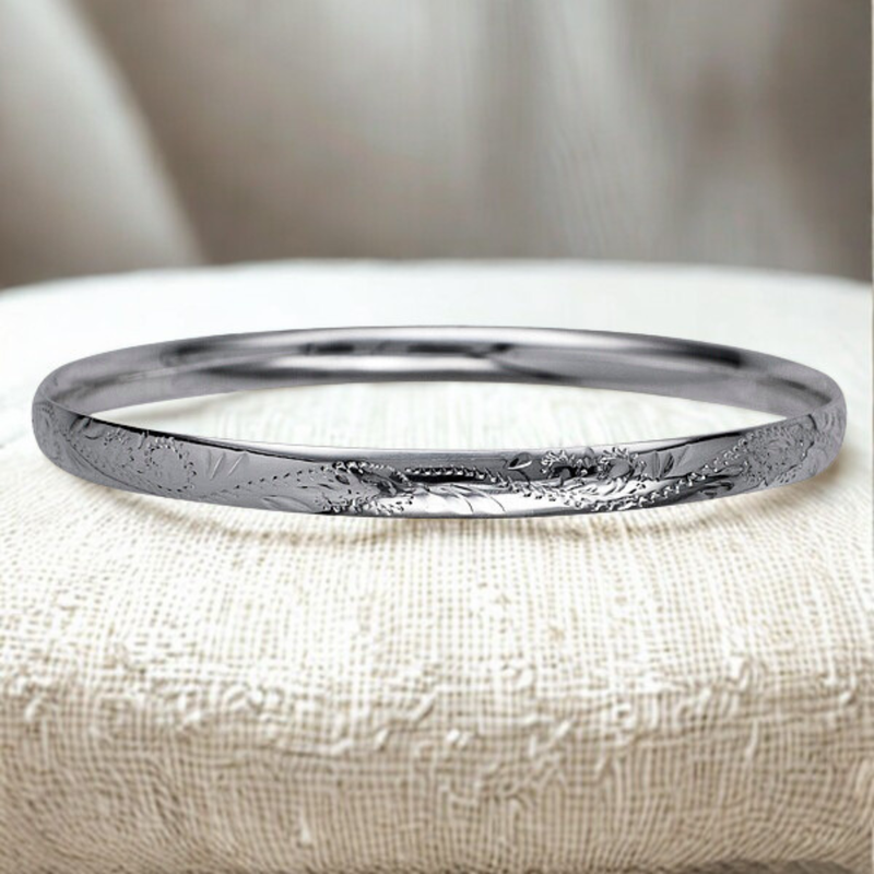 Sterling Silver Solid Round Engraved Bangle Sterling Silver Solid Round Engraved Bangle