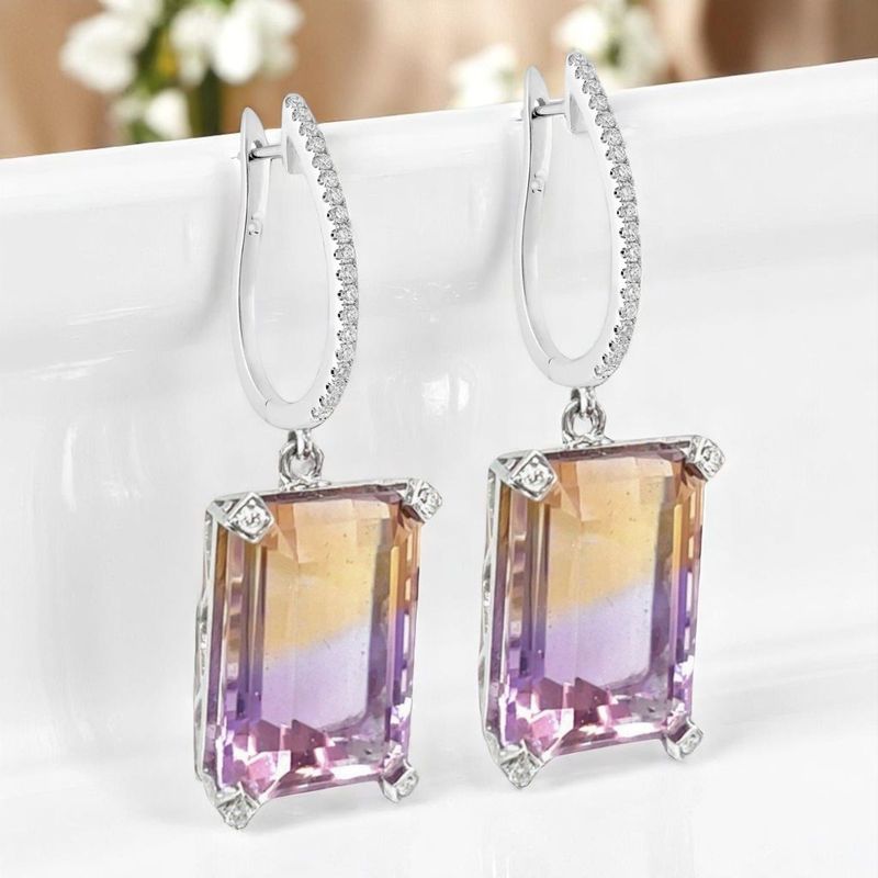 18ct Ametrine & Diamond Huggie Earrings 18ct Ametrine & Diamond Huggie Earrings