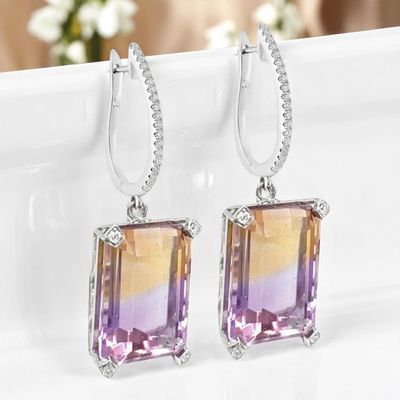 18ct Ametrine & Diamond Huggie Earrings 18ct Ametrine & Diamond Huggie Earrings