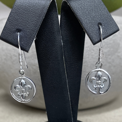 Sterling Silver Fleur De Lys Circle Earrings Sterling Silver Fleur De Lys Circle Earrings