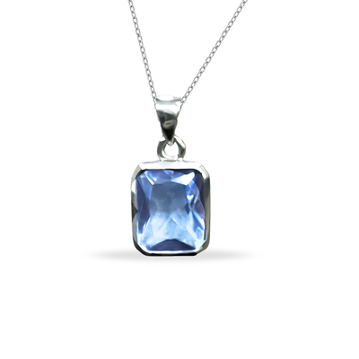 Sterling Silver Blue CZ Pendant & Chain Sterling Silver Blue CZ Pendant & Chain
