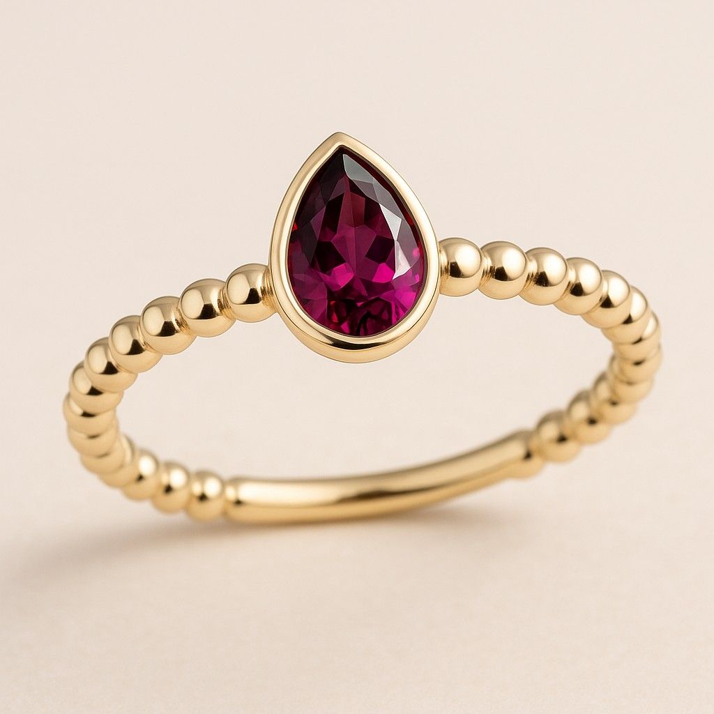 9Y Pear Cut Rhodolite Garnet Stacker Ring