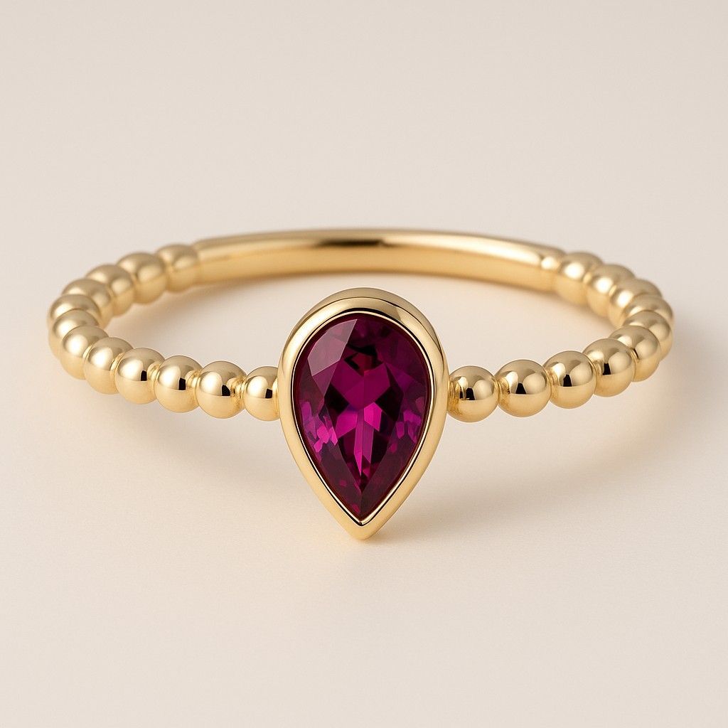 9Y Pear Cut Rhodolite Garnet Stacker Ring