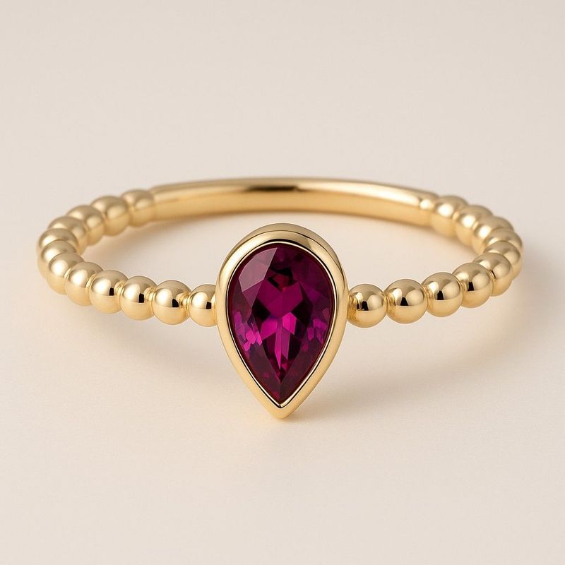 9Y Pear Cut Rhodolite Garnet Stacker Ring 9Y Pear Cut Rhodolite Garnet Stacker Ring