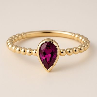 9Y Pear Cut Rhodolite Garnet Stacker Ring 9Y Pear Cut Rhodolite Garnet Stacker Ring