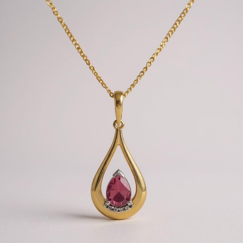 18Y Pink Tourmaline & Diamond Open Tear Drop Pendant