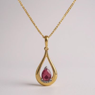 18Y Pink Tourmaline & Diamond Open Tear Drop Pendant