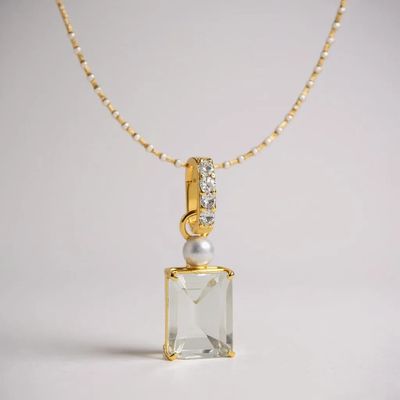 9YG FWP, Green Amethyst & White Topaz Pendant
