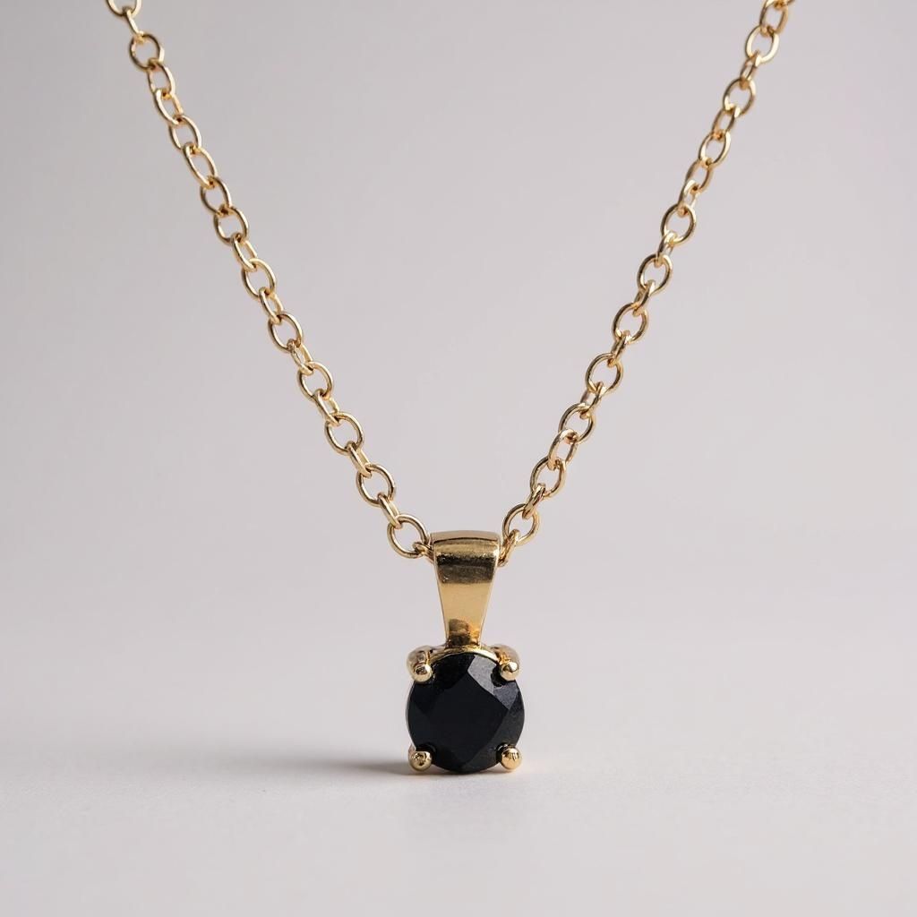 9ct Yellow Gold Black Sapphire Pendant