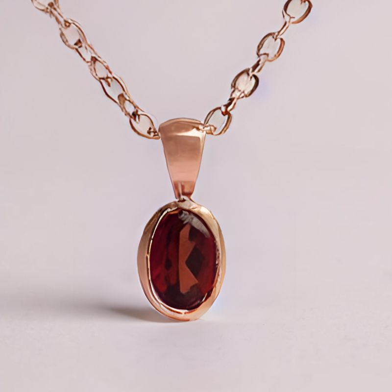 9ct Rose Gold Oval Garnet Pendant