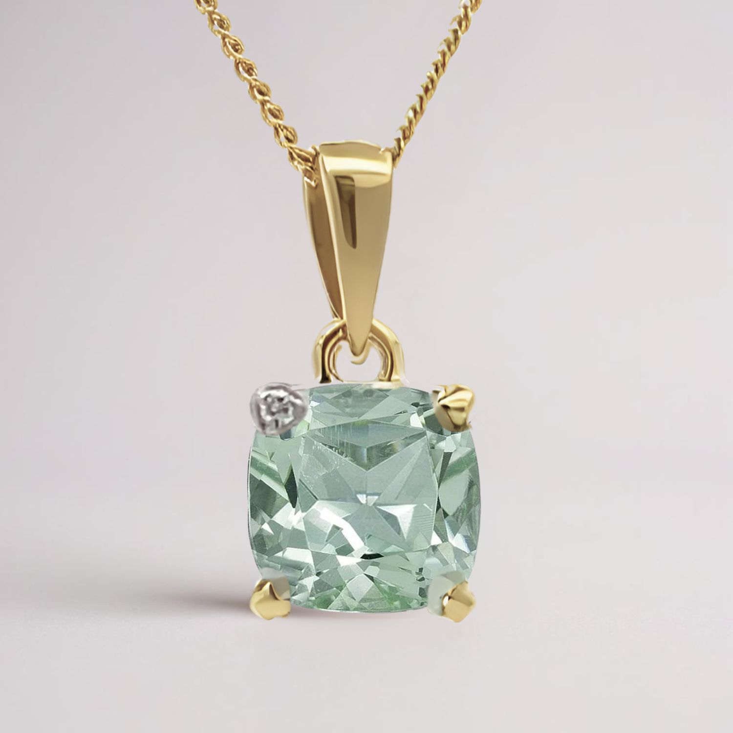9YG Green Amethyst & Diamond Pendant