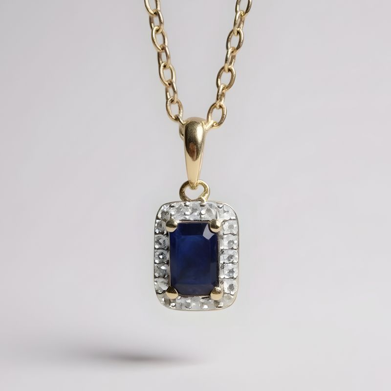 9YG Sapphire & Diamond Pendant