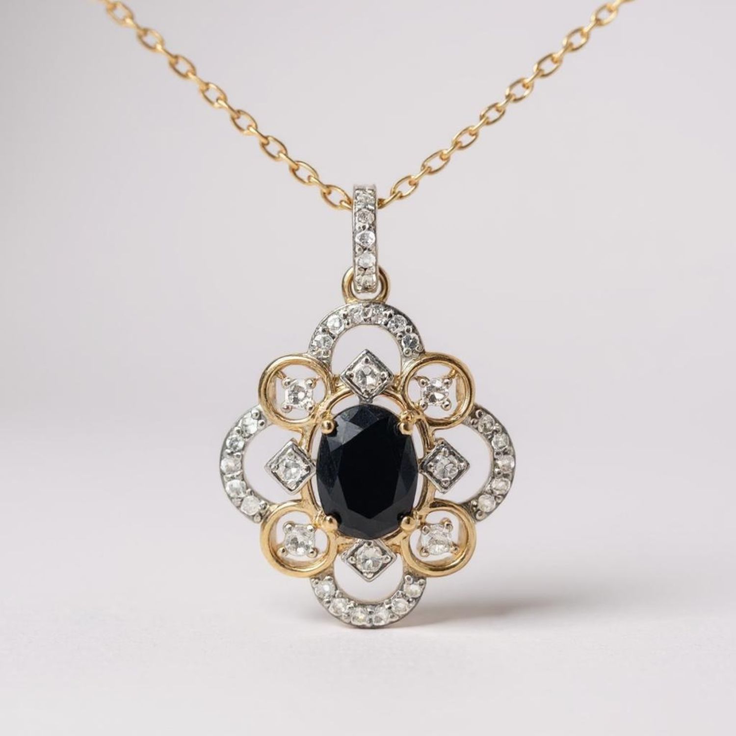 9ct Yellow Gold Sapphire & Diamond Pendant