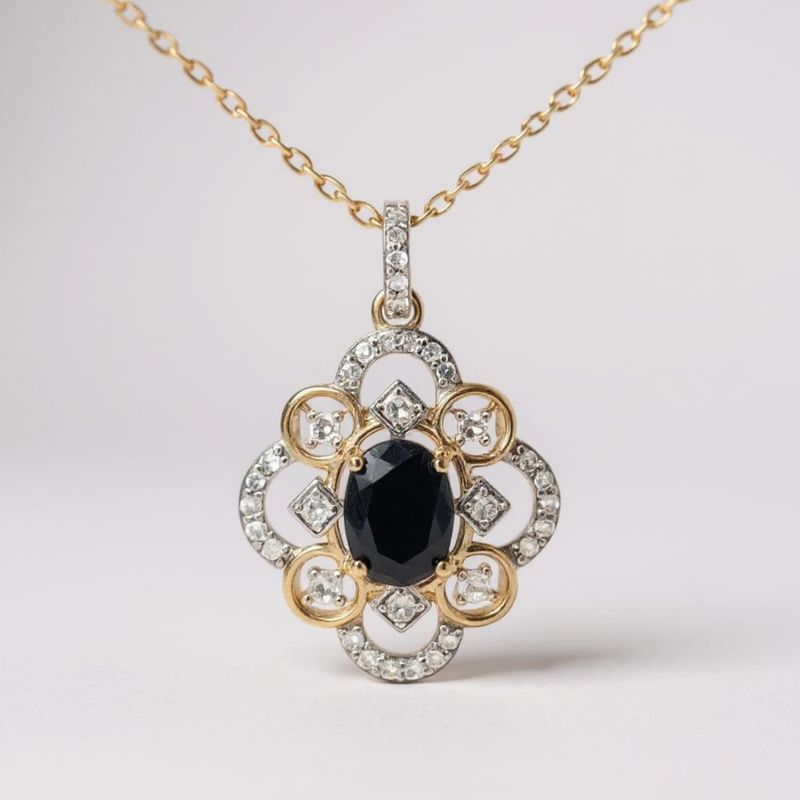 9ct Yellow Gold Sapphire & Diamond Pendant
