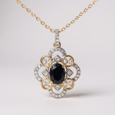 9ct Yellow Gold Sapphire & Diamond Pendant