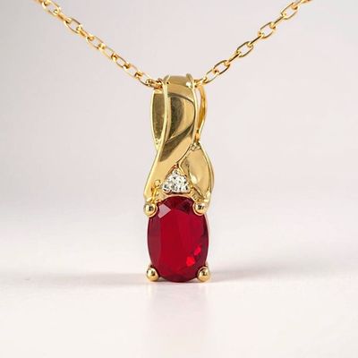 9ct Yellow Gold Ruby & Diamond Pendant