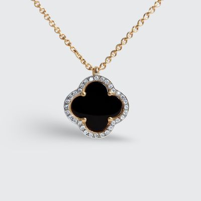 9ct Gold Onyx & Diamond Clover Pendant