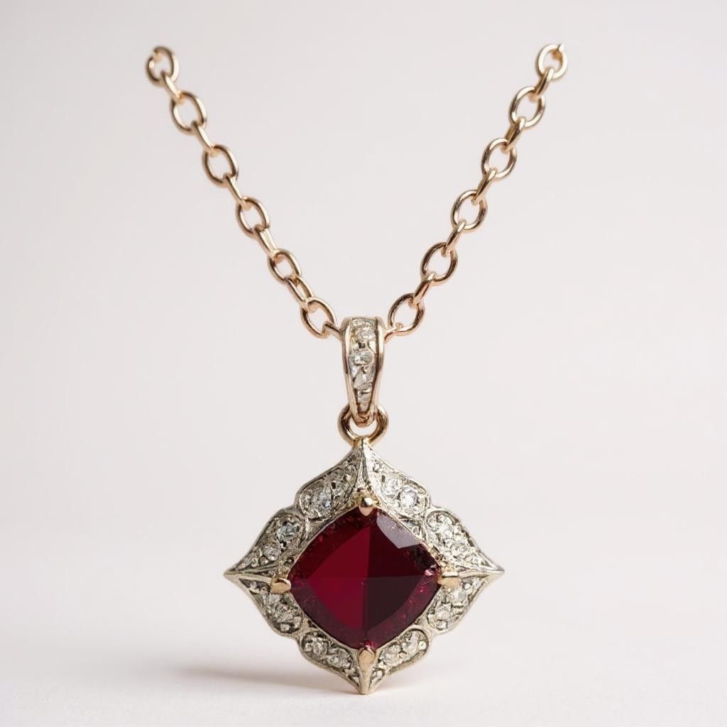 9ct Rose Gold Garnet & Diamond Pendant