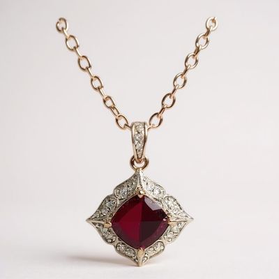 9ct Rose Gold Garnet & Diamond Pendant