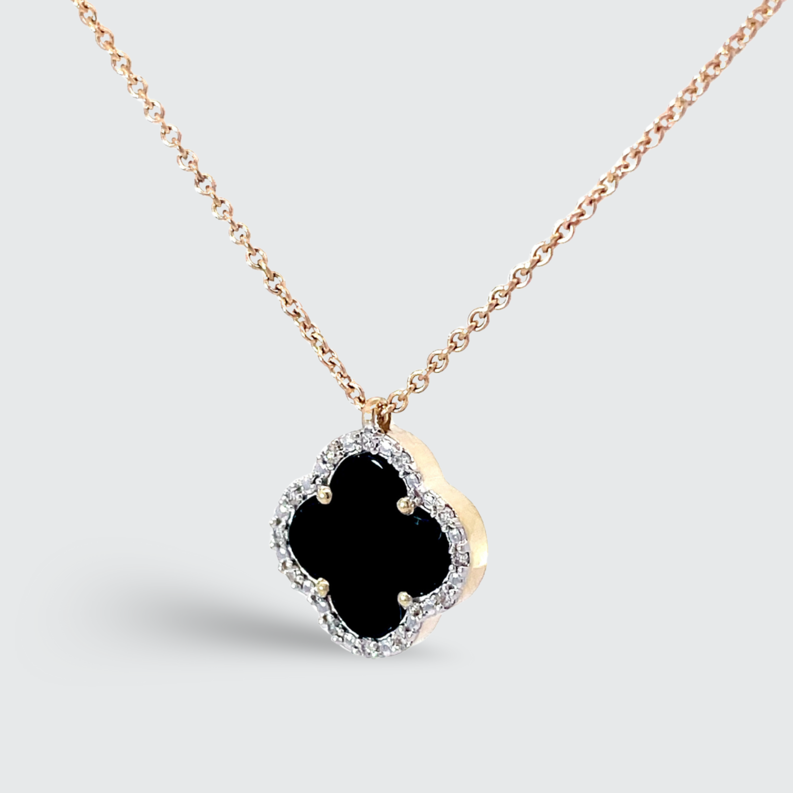 9ct Gold Onyx & Diamond Clover Pendant
