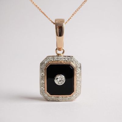 9ct Rose Gold Onyx & Diamond Enhancer Pendant