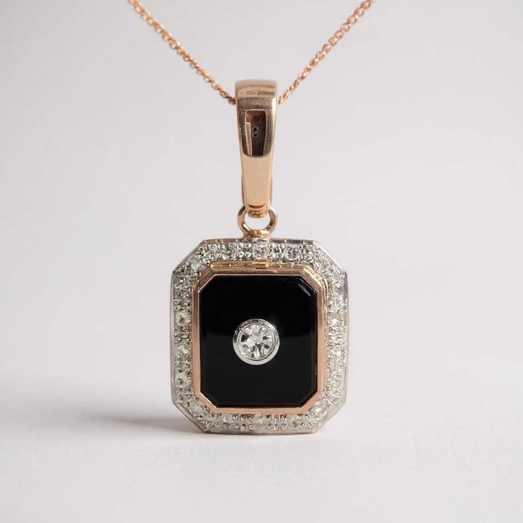 9ct Rose Gold Onyx & Diamond Enhancer Pendant