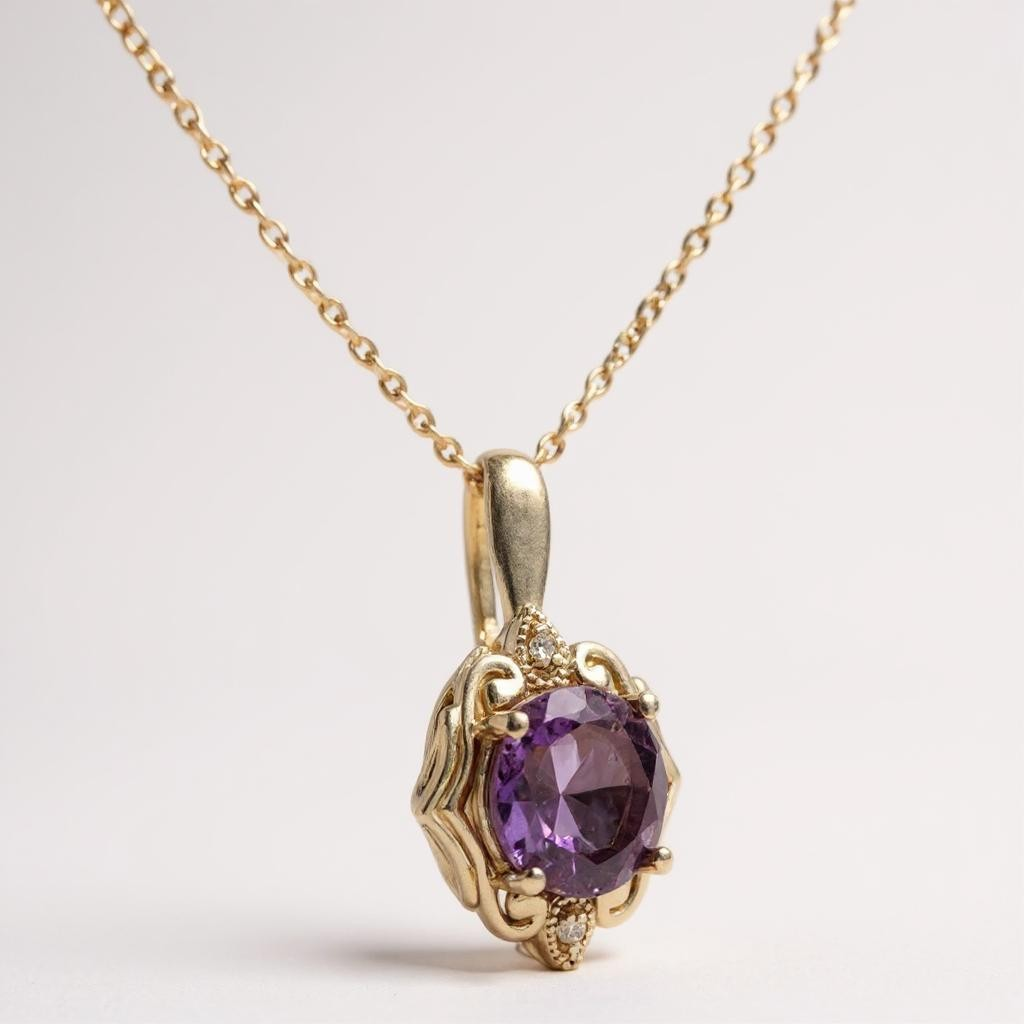 14Y Amethyst & Diamond Pendant