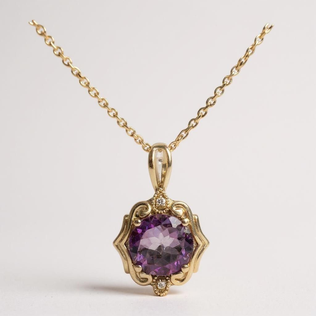 14Y Amethyst & Diamond Pendant