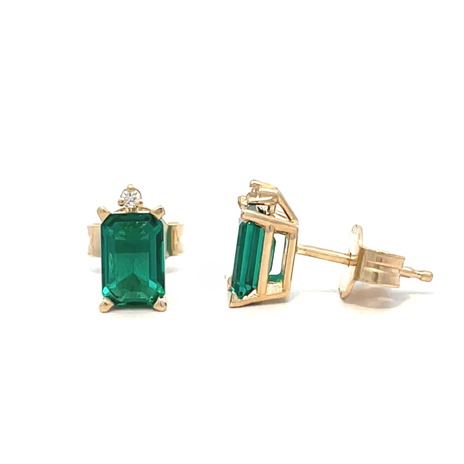 14ct Yellow Emerald & Diamond Stud Earrings