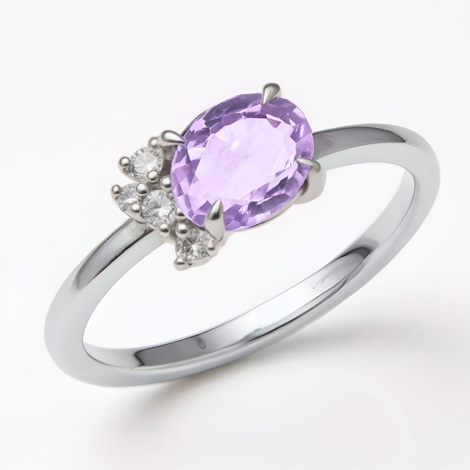 9ct White Gold Pink Amethyst & Diamond Ring