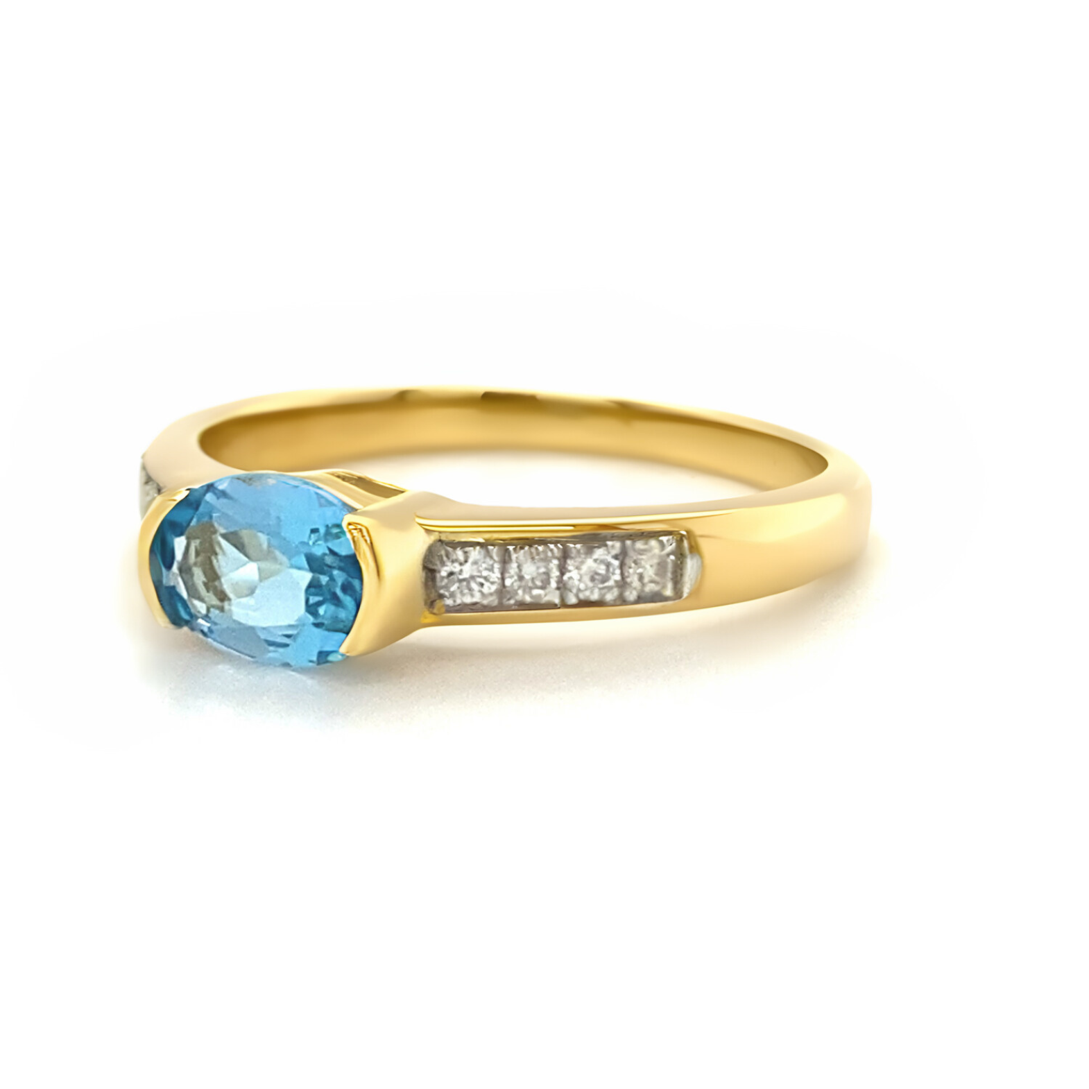 9ct Yellow Gold Oval Cut Topaz & Diamond Ring