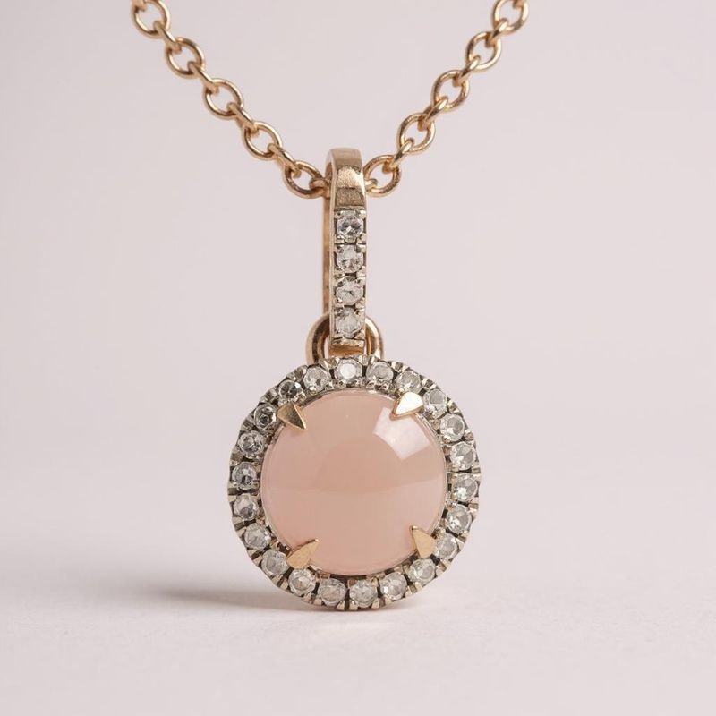 9R Rose Quartz & Diamond Pendant