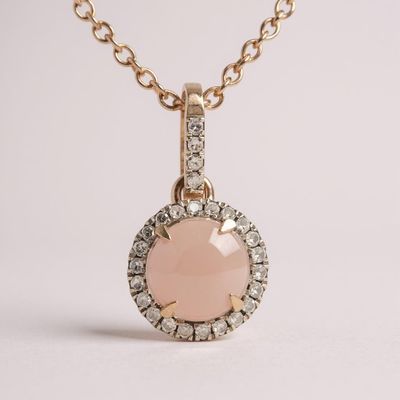 9R Rose Quartz & Diamond Pendant