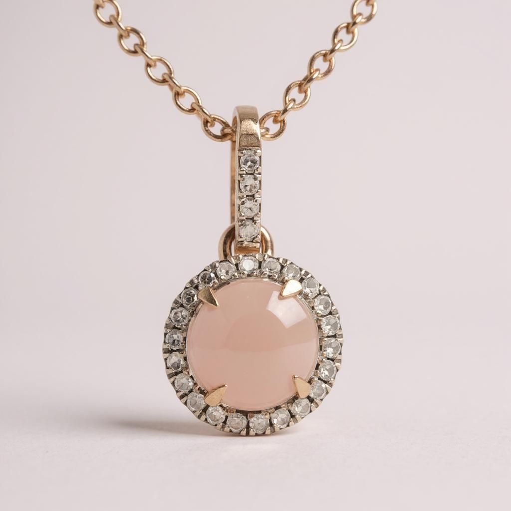 9R Rose Quartz & Diamond Pendant