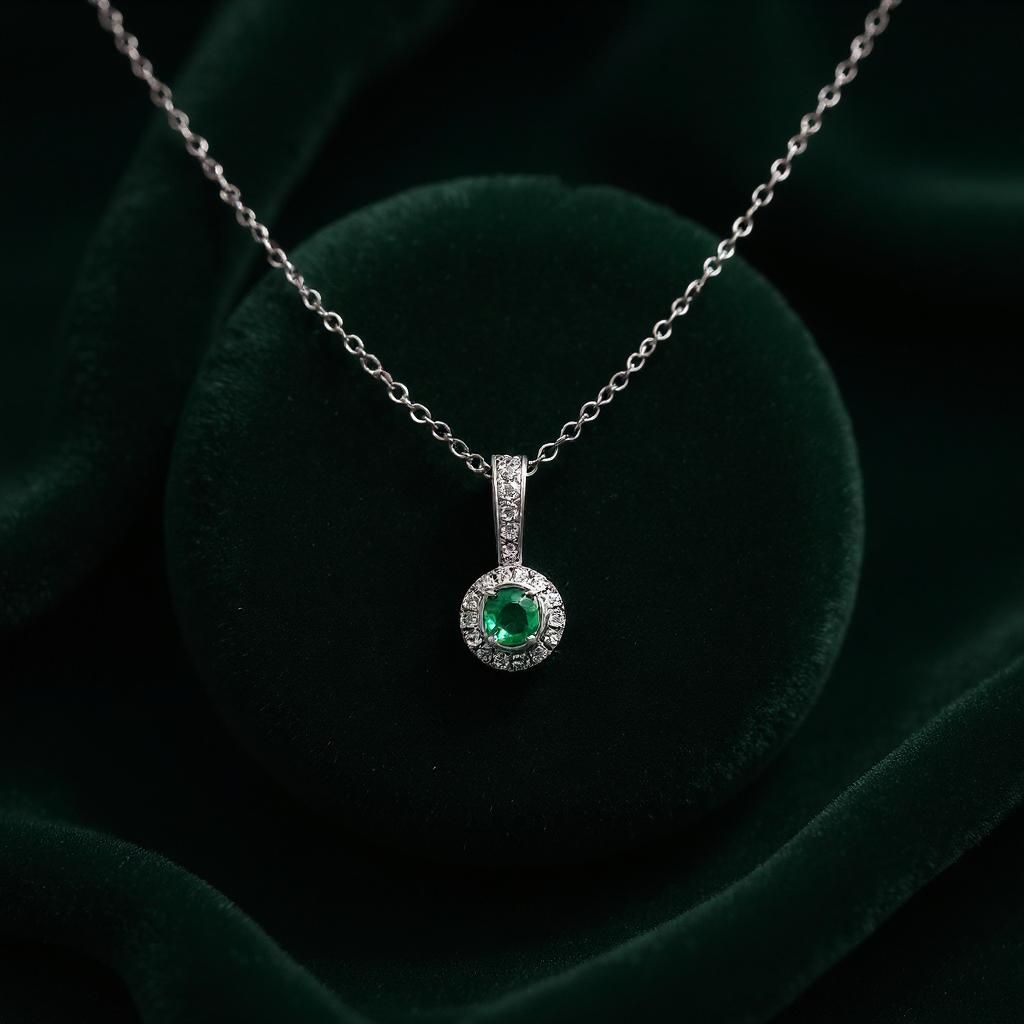 18W Emerald & Diamond Halo Pendant