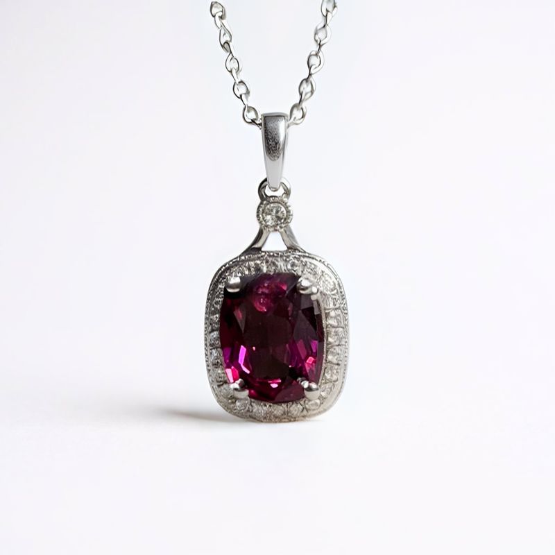 18ct White Gold Rhodolite Garnet & Diamond Pendant