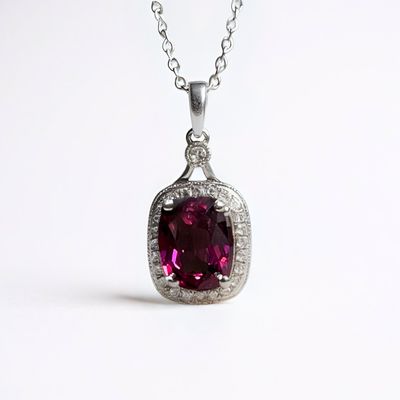 18ct White Gold Rhodolite Garnet & Diamond Pendant
