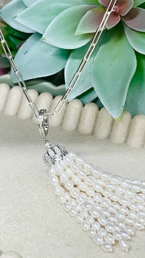Sterling Silver Freshwater Rice Pearl Tassel Enhancer Pendant
