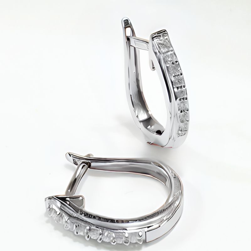 9WG Channel & Bead Set Diamond Huggie Earrings