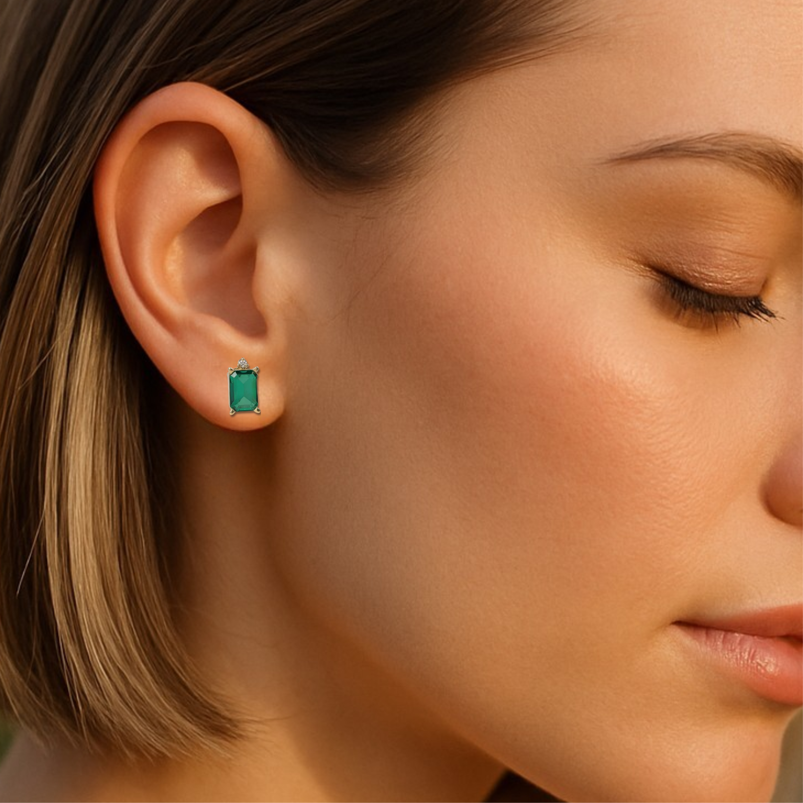 14ct Yellow Emerald & Diamond Stud Earrings