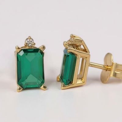 14ct Yellow Emerald & Diamond Stud Earrings
