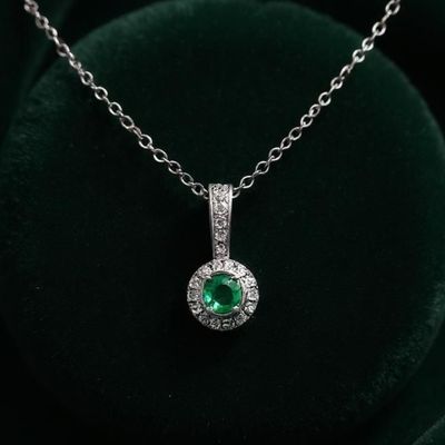 18W Emerald & Diamond Halo Pendant