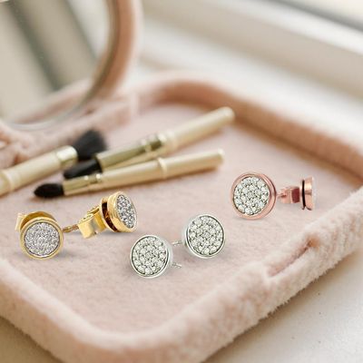 9ct Gold Pave Set Diamond Disc Earrings (5.50mm)