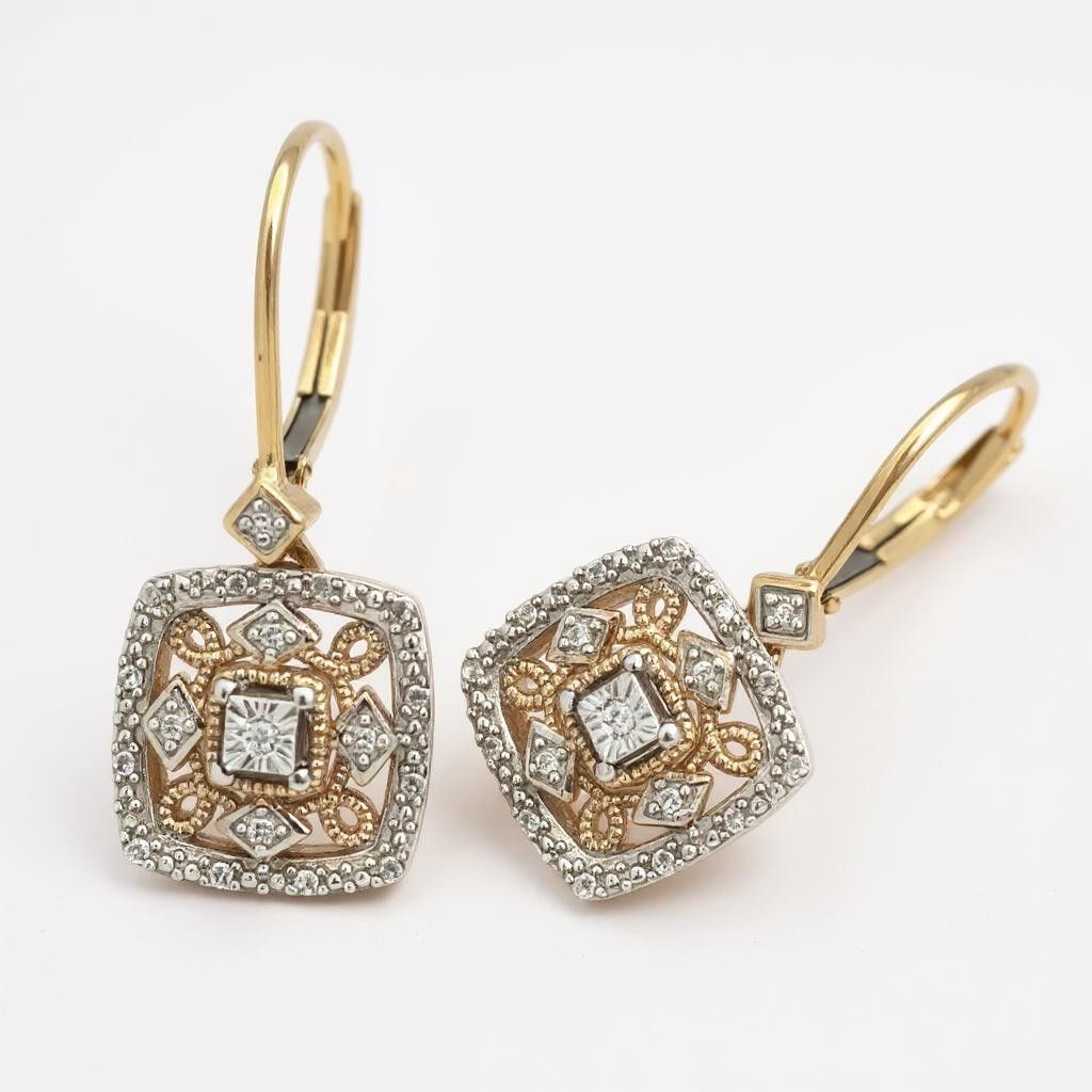 9Y Filigree Diamond Earrings.