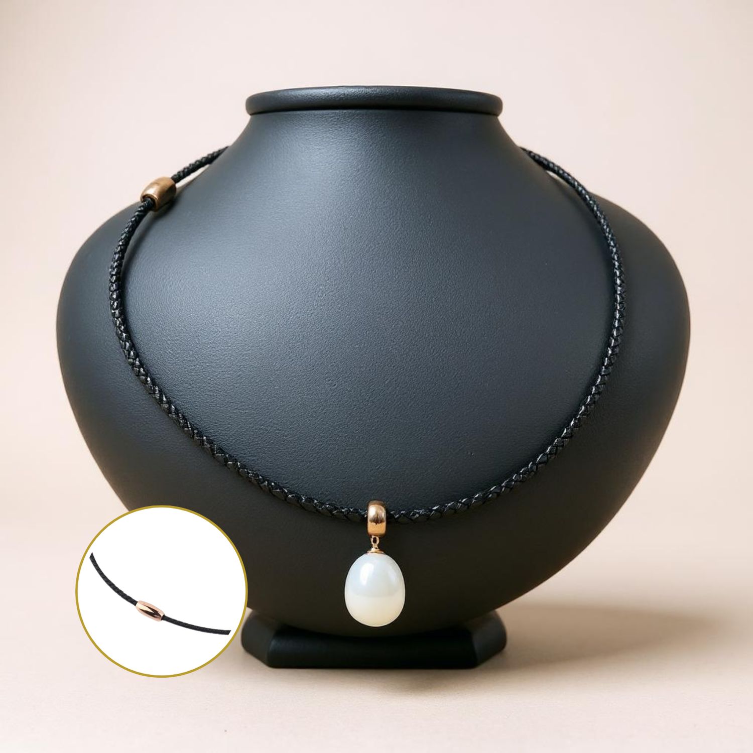 RGP -12-13mm Baroque FWP Black Braided Leather Cord Necklace