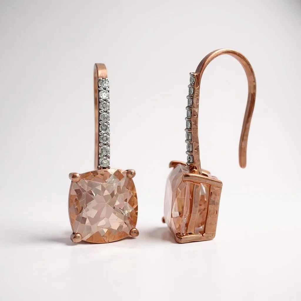 9ct Rose Morganite & Diamond Hook Earrings