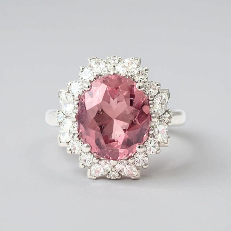 18ct White Gold Pink Tourmaline & Diamond Cocktail Ring